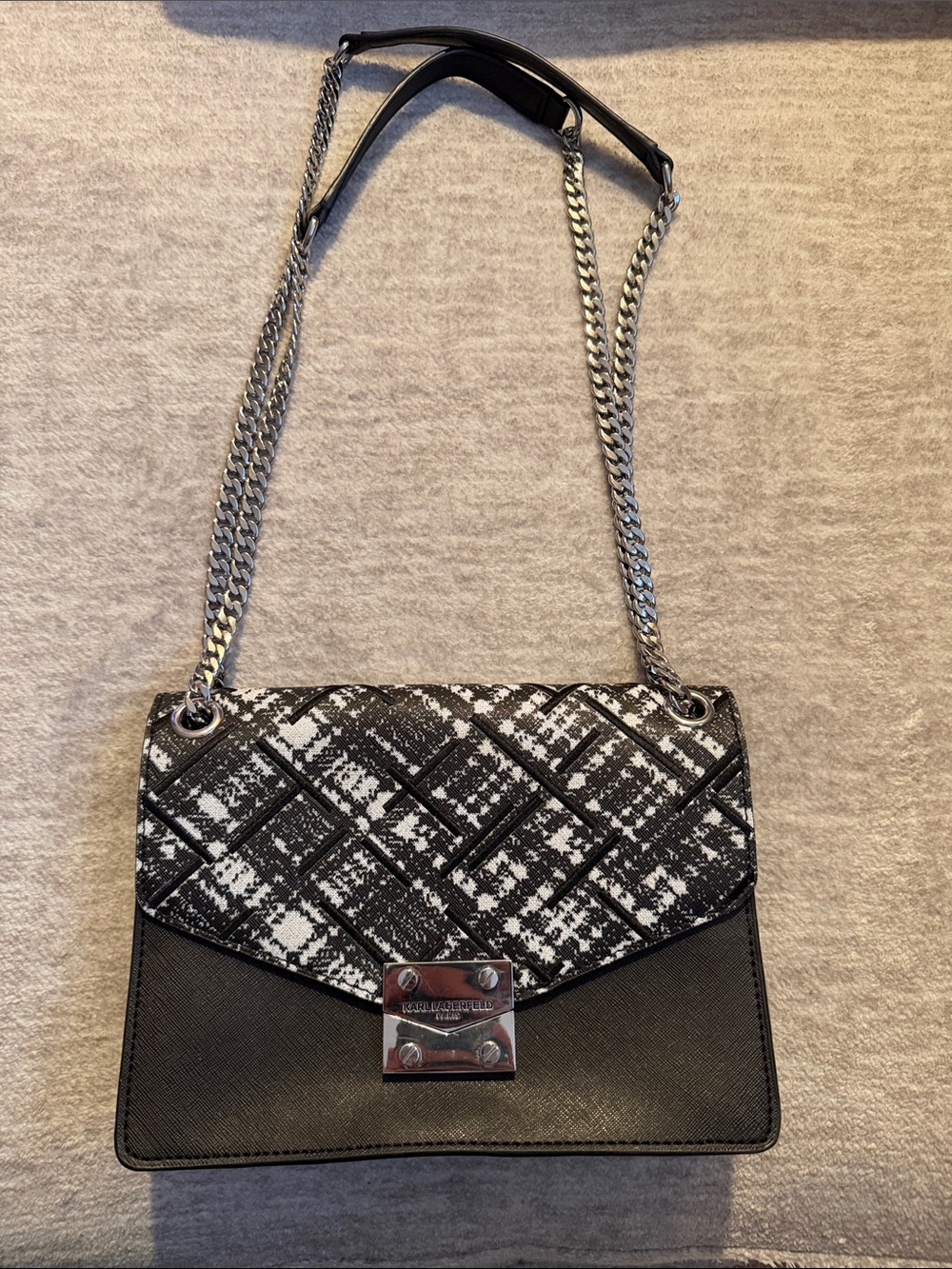 Karl Lagerfeld Black and White Patterned Women's Shoulder Bag